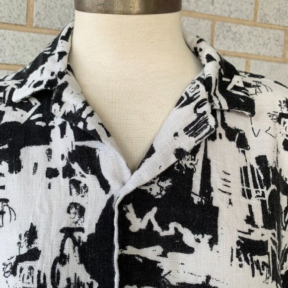 ZARA BLACK AND WHITE MENS BUTTON DOWN SHIRT SHORT SLEEVE SIZE M 80% VISCOSE 20% - Picture 2 of 8
